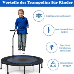 Ø 120 cm Mini Trampolin faltbar mit höhenverstellbarem Griff Blau + Schwarz