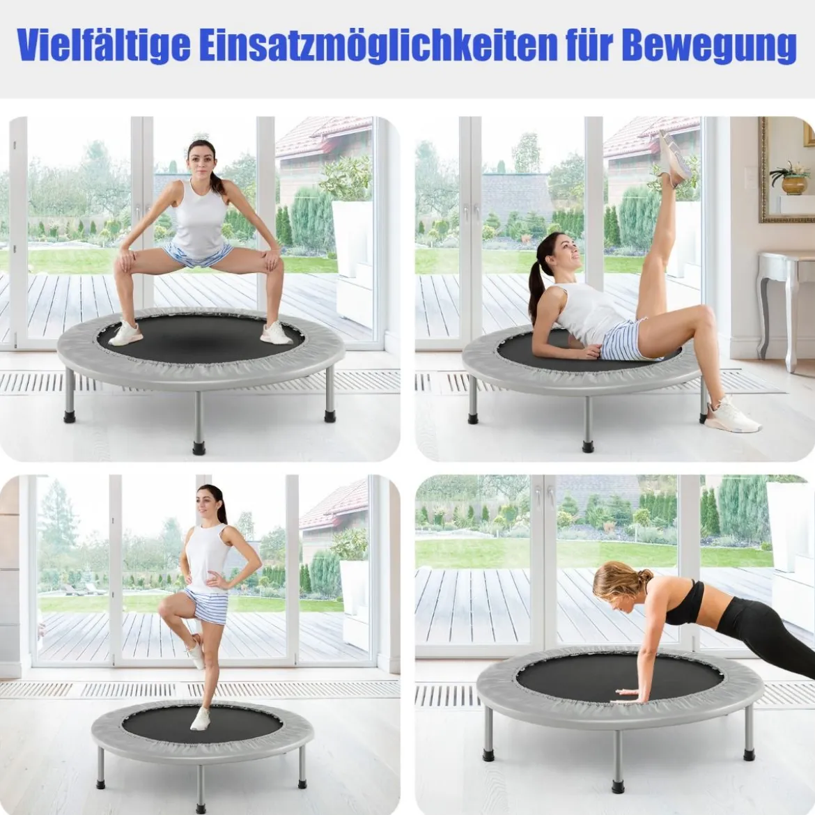 φ97cm Mini Trampolin Fitness Trampolin faltbar Kindertrampolin bis 150kg belastbar Grau