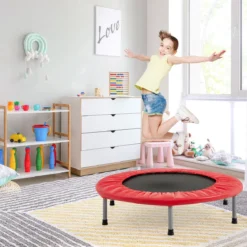 φ97cm Mini Trampolin Fitness Trampolin Faltbar Kindertrampolin bis 150kg Belastbar Rot