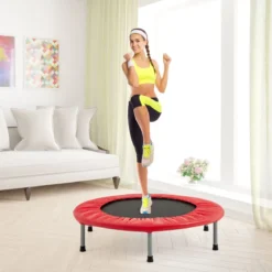 φ97cm Mini Trampolin Fitness Trampolin Faltbar Kindertrampolin bis 150kg Belastbar Rot