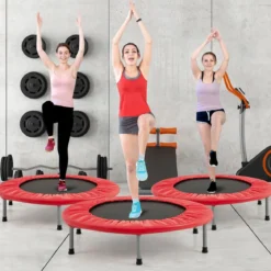 φ97cm Mini Trampolin Fitness Trampolin Faltbar Kindertrampolin bis 150kg Belastbar Rot