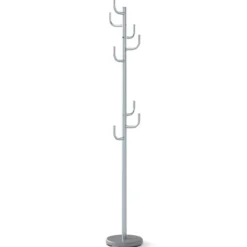175 cm Moderner Garderobenständer 8-Haken Kaktus-Kleiderständer mit Gewichtsbasis & gebogenen Enden Silber