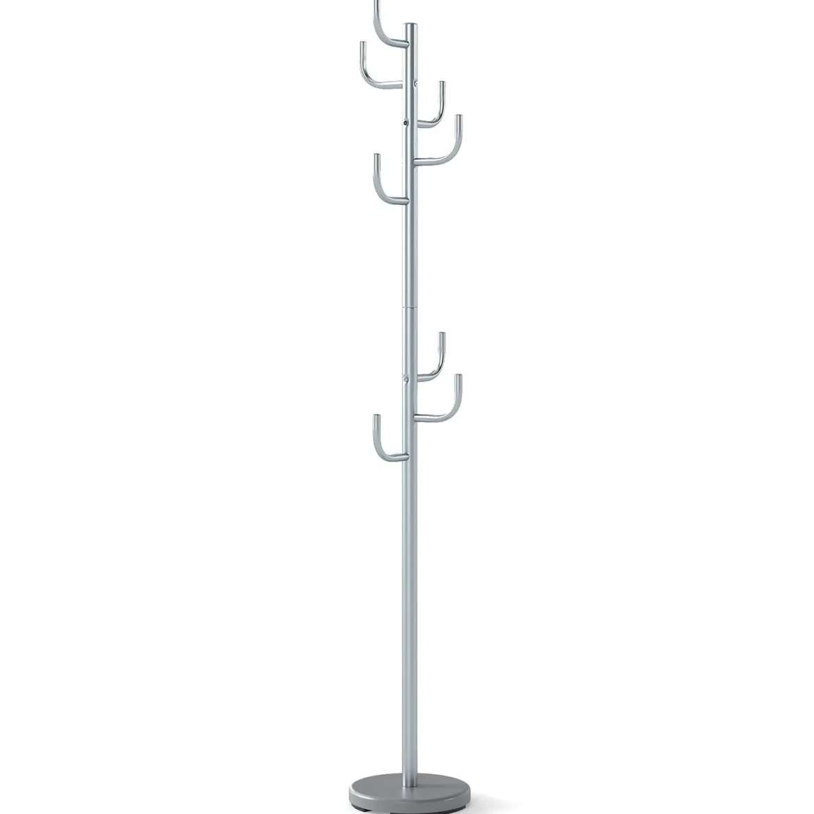 175 cm Moderner Garderobenständer 8-Haken Kaktus-Kleiderständer mit Gewichtsbasis & gebogenen Enden Silber