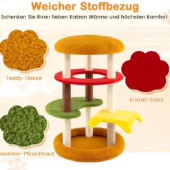 106 cm moderner Kratzbaum mehrstöckiger Kletterbaum mit gepolsterter Aussichtsplattform geräumigem Bett Orange