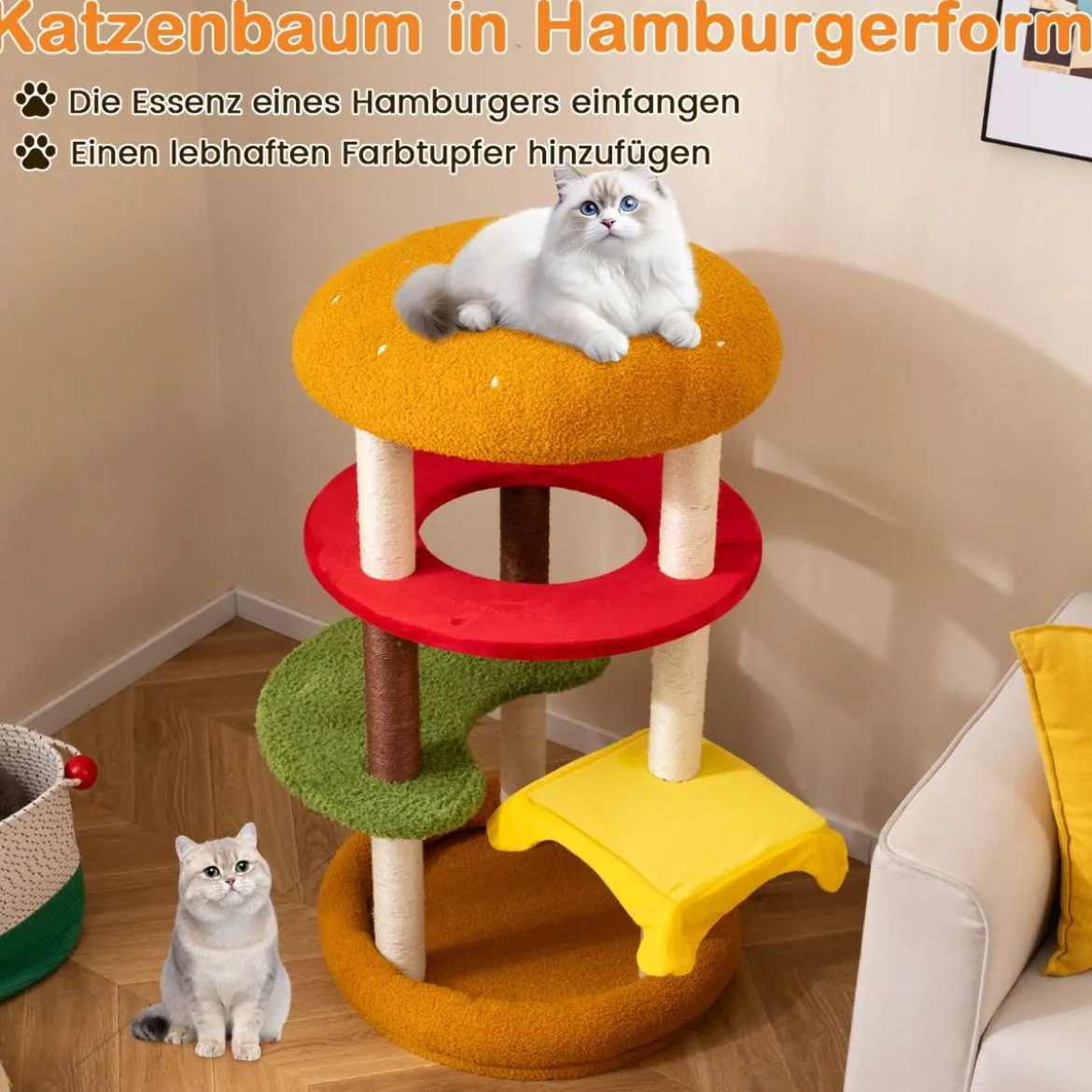 106 cm moderner Kratzbaum mehrstöckiger Kletterbaum mit gepolsterter Aussichtsplattform geräumigem Bett Orange