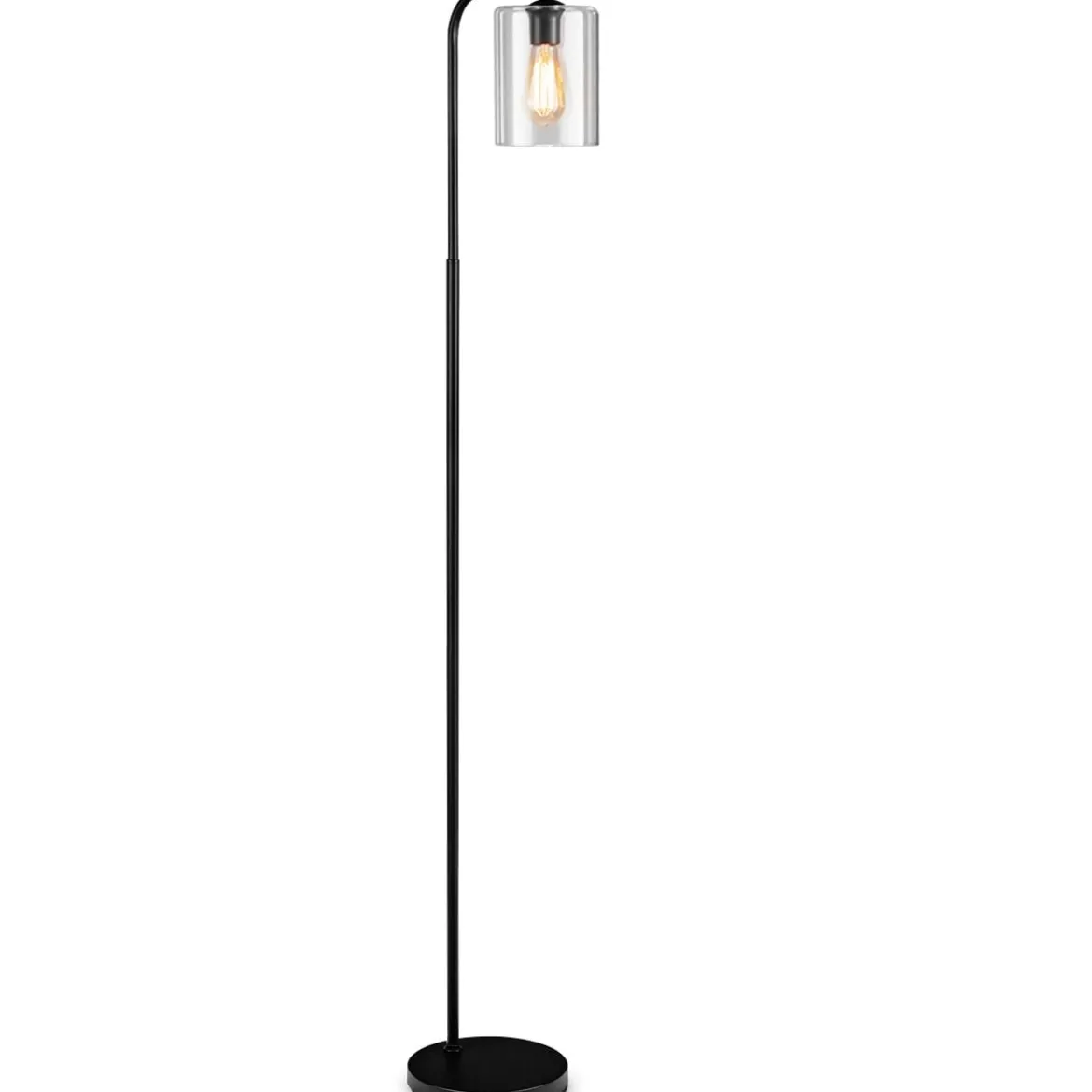 168 cm Modern Stehlampe mit Fußschalter & E27-Glühlampensockel & Glaslampenschirm Schwarz