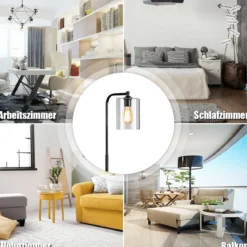 168 cm Modern Stehlampe mit Fußschalter & E27-Glühlampensockel & Glaslampenschirm Schwarz