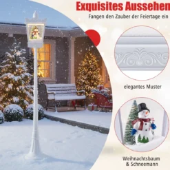 185 cm Musikalische Weihnachts-Straßenlaterne Straßenlampe mit warmweißen LED-Leuchten Schneeeffekten Weiß