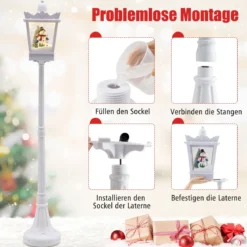 185 cm Musikalische Weihnachts-Straßenlaterne Straßenlampe mit warmweißen LED-Leuchten Schneeeffekten Weiß