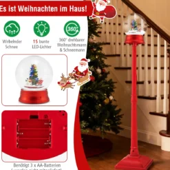 153 cm musikalische Weihnachts-Straßenlaterne Schneekugel-Laterne auf Ständer mit 8 Melodien Weihnachtsbaum Rot