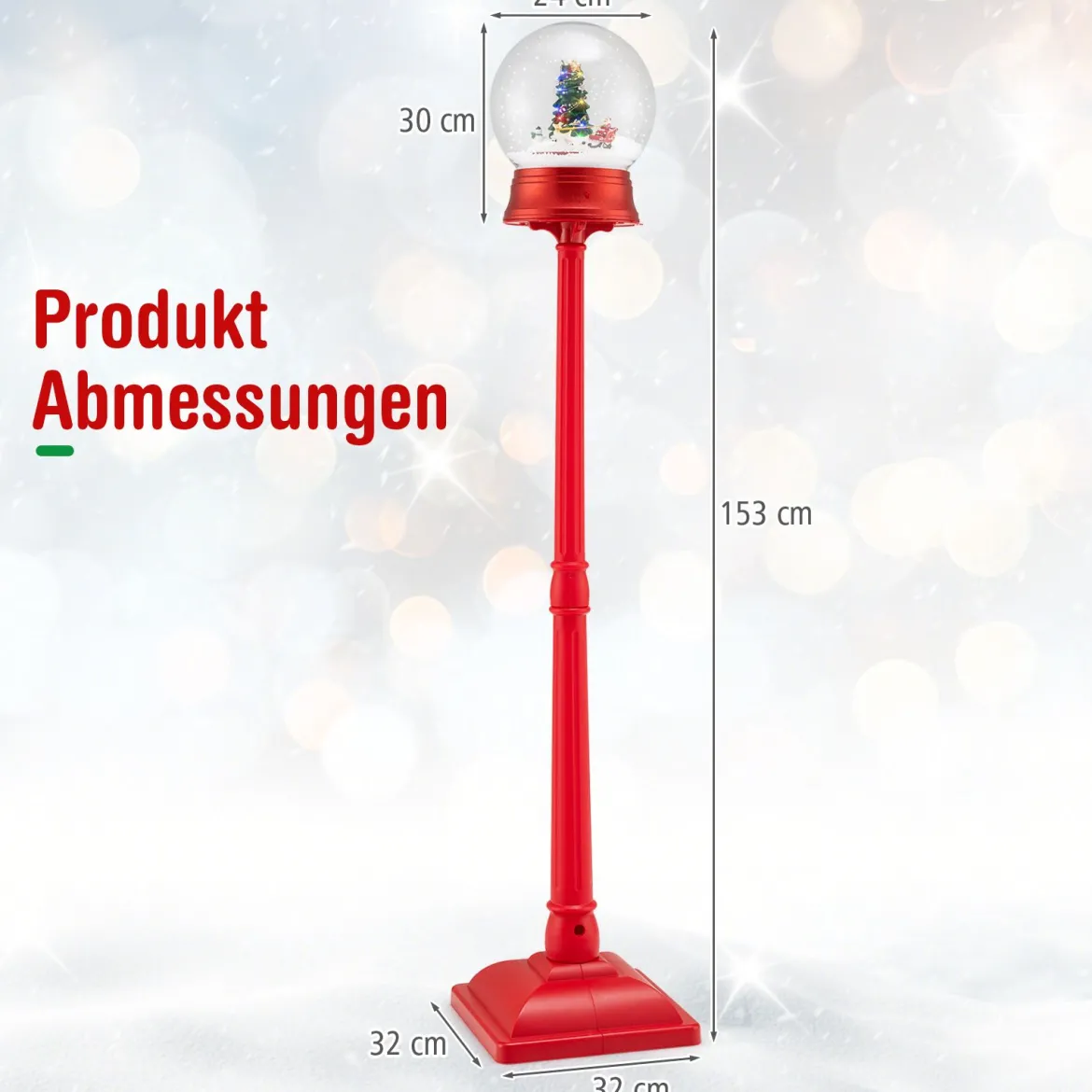 153 cm musikalische Weihnachts-Straßenlaterne Schneekugel-Laterne auf Ständer mit 8 Melodien Weihnachtsbaum Rot