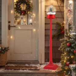 153 cm musikalische Weihnachts-Straßenlaterne Schneekugel-Laterne auf Ständer mit 8 Melodien Weihnachtsbaum Rot