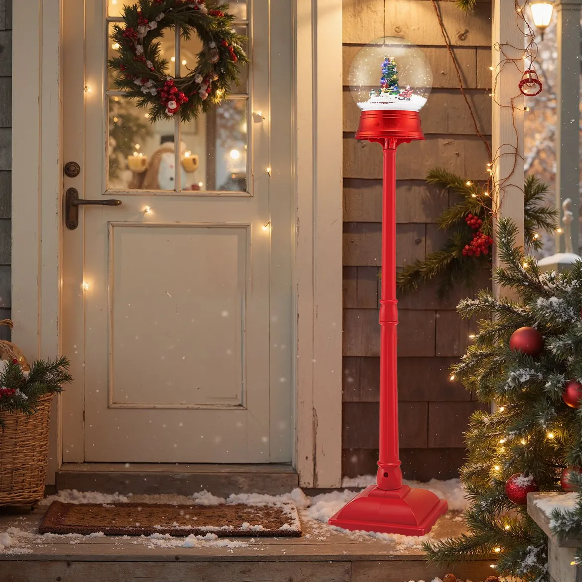 153 cm musikalische Weihnachts-Straßenlaterne Schneekugel-Laterne auf Ständer mit 8 Melodien Weihnachtsbaum Rot