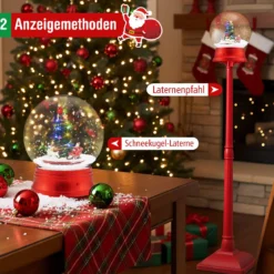 153 cm musikalische Weihnachts-Straßenlaterne Schneekugel-Laterne auf Ständer mit 8 Melodien Weihnachtsbaum Rot