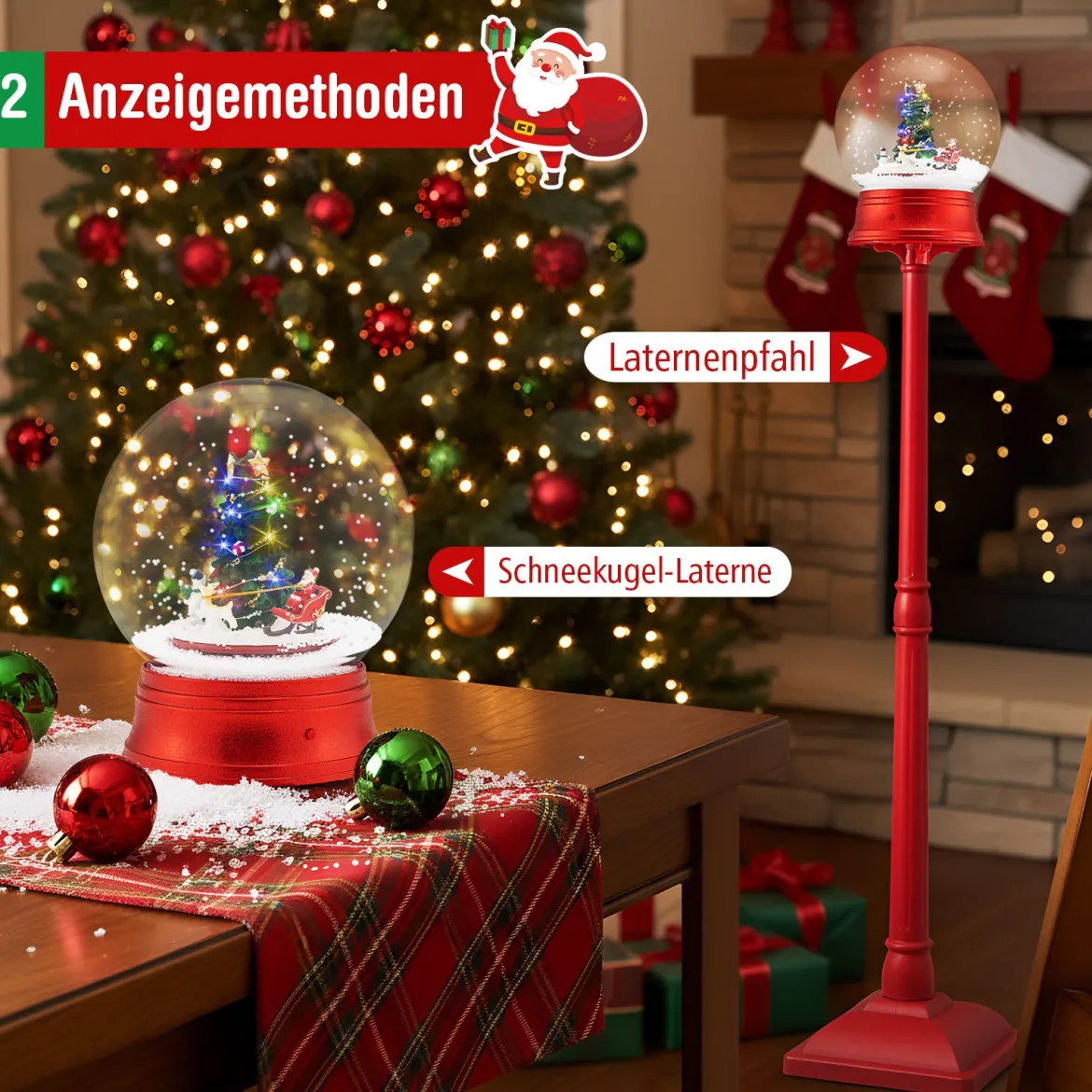 153 cm musikalische Weihnachts-Straßenlaterne Schneekugel-Laterne auf Ständer mit 8 Melodien Weihnachtsbaum Rot