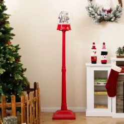 153 cm musikalische Weihnachts-Straßenlaterne Schneekugel-Laterne auf Ständer mit 8 Melodien Riesenrad Rot