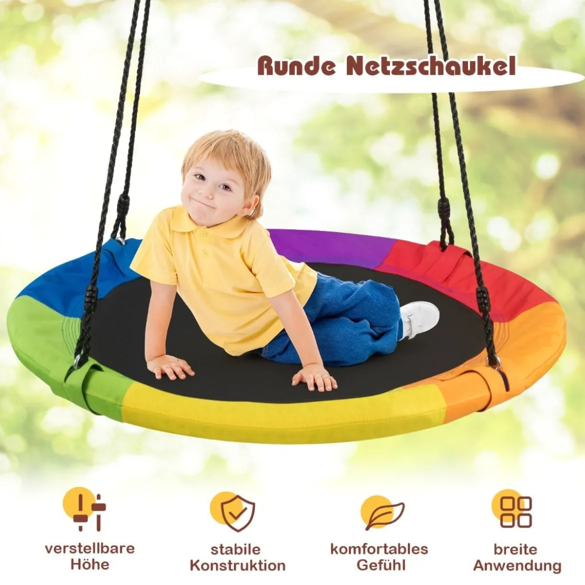 φ100 cm Nestschaukel mit Hängegurte Schaukel bis 300 kg belastbar Outdoor Gartenschaukel Bunt