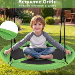 Ø100 cm Nestschaukel mit Kissen & Griffe Kinderschaukel mit 100-180 cm Höhenverstellbarem Seil Grün