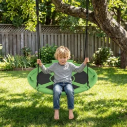 Ø100 cm Nestschaukel mit Kissen & Griffe Kinderschaukel mit 100-180 cm Höhenverstellbarem Seil Grün