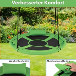 Ø100 cm Nestschaukel mit Kissen & Griffe Kinderschaukel mit 100-180 cm Höhenverstellbarem Seil Grün