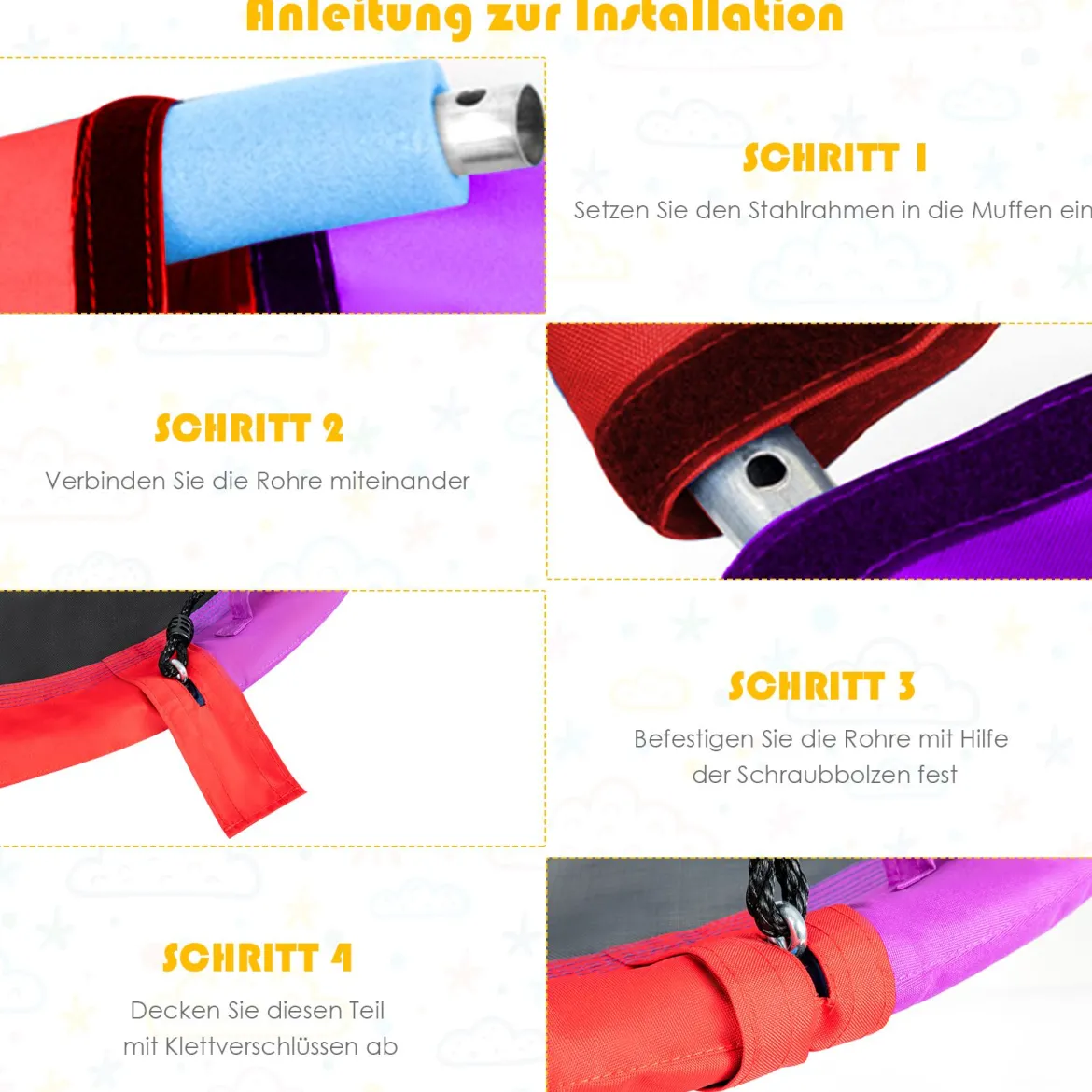 Ø100 cm Nestschaukel mit Kissen & Griffe Kinderschaukel mit 100-180 cm Höhenverstellbarem Seil Bunt