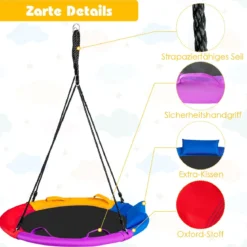Ø100 cm Nestschaukel mit Kissen & Griffe Kinderschaukel mit 100-180 cm Höhenverstellbarem Seil Bunt