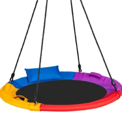 Ø100 cm Nestschaukel mit Kissen & Griffe Kinderschaukel mit 100-180 cm Höhenverstellbarem Seil Bunt