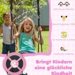 Ø 100 cm Nestschaukel mit Verstellbaren Seilen Hängeschaukel Kinderschaukel Rundschaukel Rosa