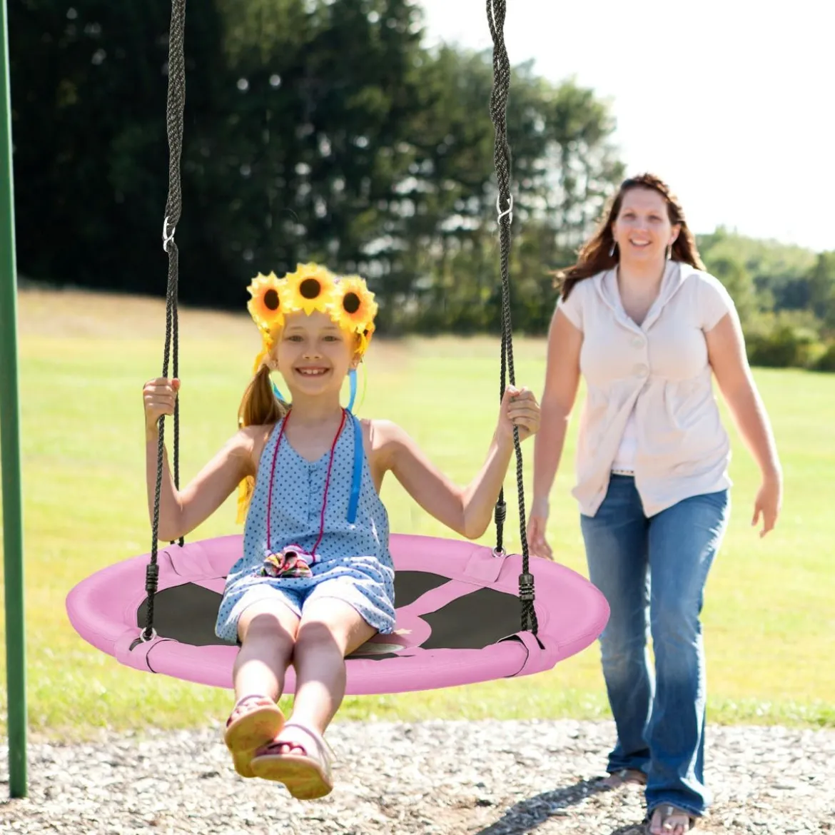 Ø 100 cm Nestschaukel mit Verstellbaren Seilen Hängeschaukel Kinderschaukel Rundschaukel Rosa