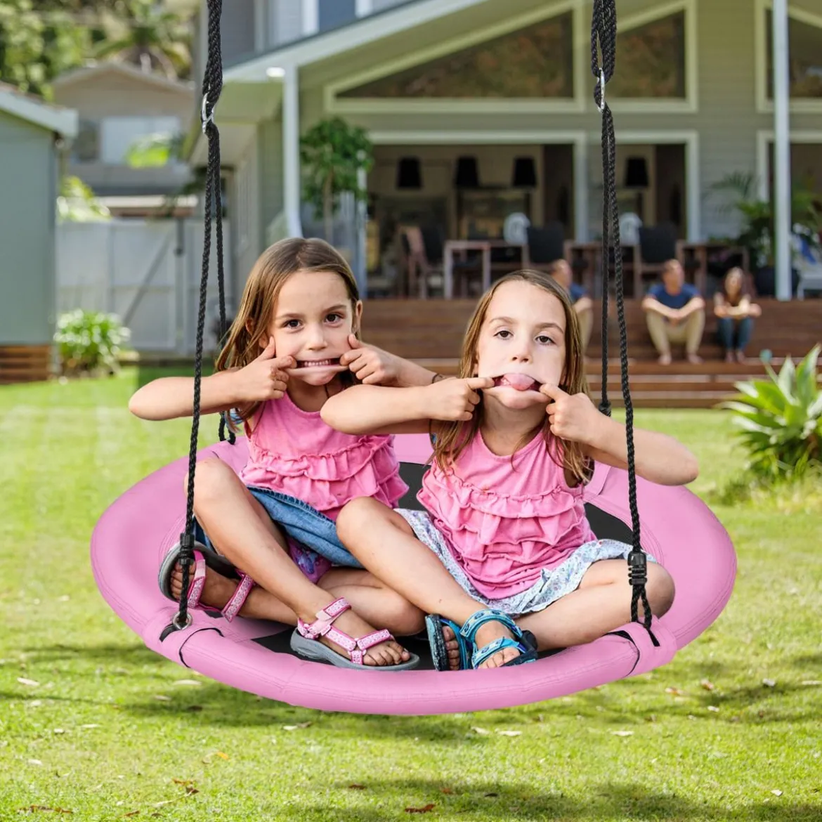 Ø 100 cm Nestschaukel mit Verstellbaren Seilen Hängeschaukel Kinderschaukel Rundschaukel Rosa