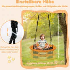 Ø 100 cm Nestschaukel mit Verstellbaren Seilen Hängeschaukel Kinderschaukel Rundschaukel Gelb