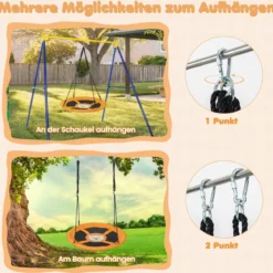 Ø 100 cm Nestschaukel mit Verstellbaren Seilen Hängeschaukel Kinderschaukel Rundschaukel Gelb