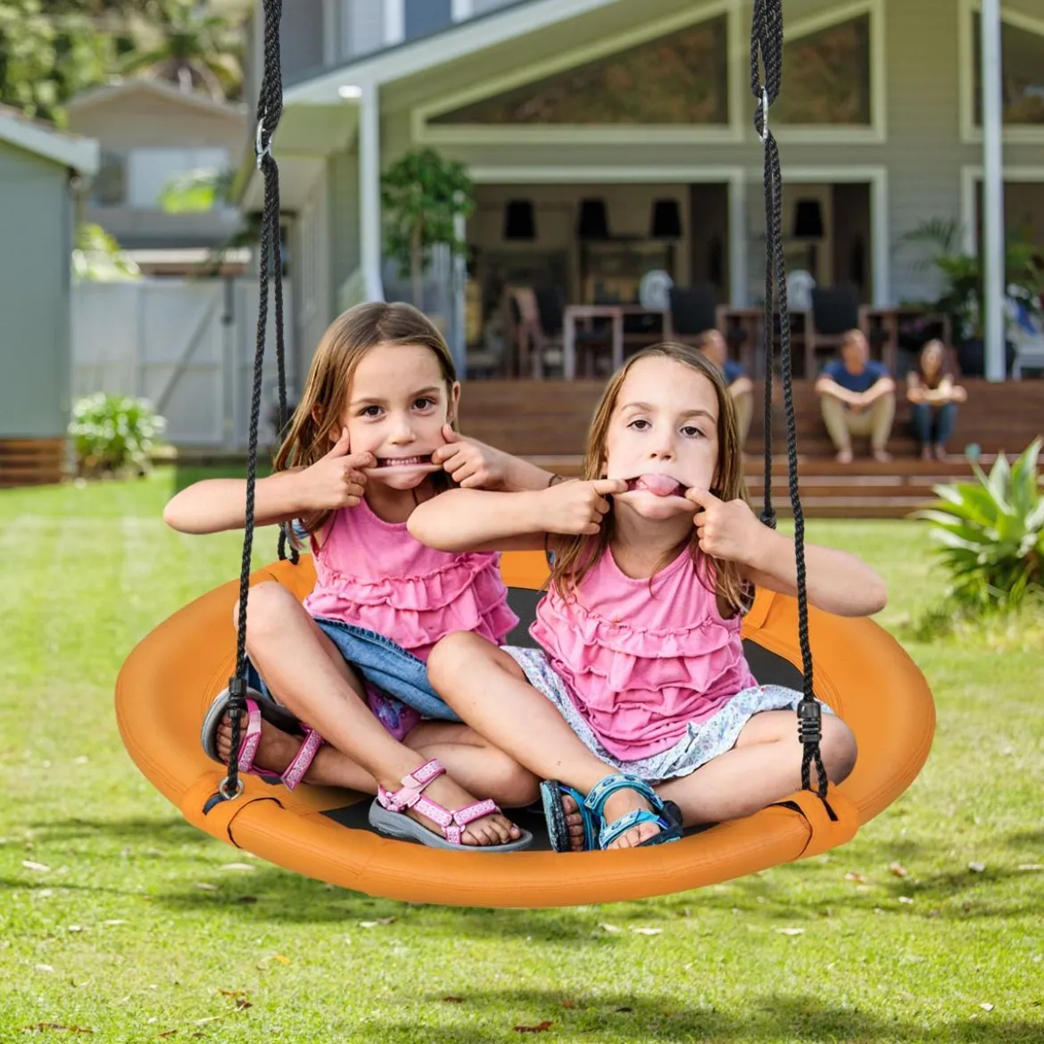 Ø 100 cm Nestschaukel mit Verstellbaren Seilen Hängeschaukel Kinderschaukel Rundschaukel Gelb