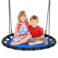 Ø100cm Nestschaukel Rundschaukel 100-160cm verstellbaren Seil Kinderschaukel 150kg Tragkraft Hängeschaukel blau