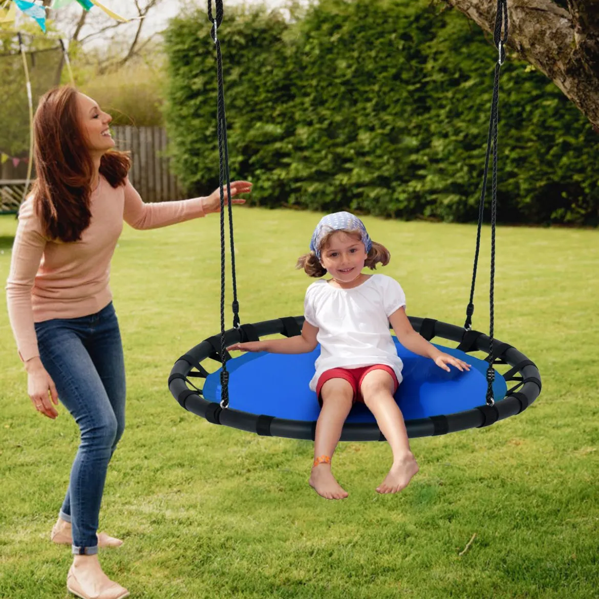 Ø100cm Nestschaukel Rundschaukel 100-160cm verstellbaren Seil Kinderschaukel 150kg Tragkraft Hängeschaukel blau