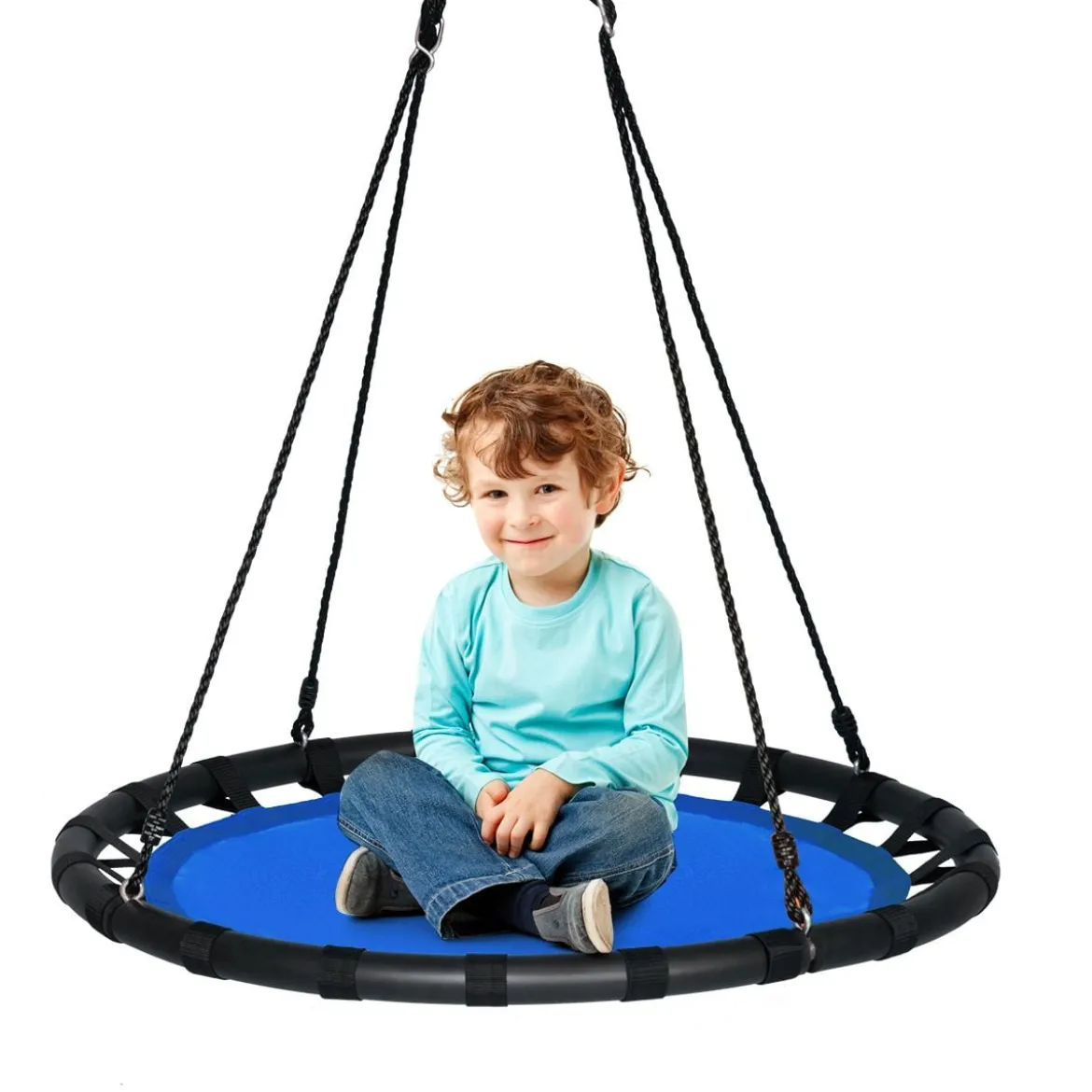Ø100cm Nestschaukel Rundschaukel 100-160cm verstellbaren Seil Kinderschaukel 150kg Tragkraft Hängeschaukel blau