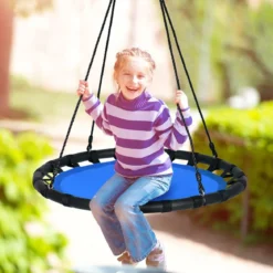 Ø100cm Nestschaukel Rundschaukel 100-160cm verstellbaren Seil Kinderschaukel 150kg Tragkraft Hängeschaukel blau