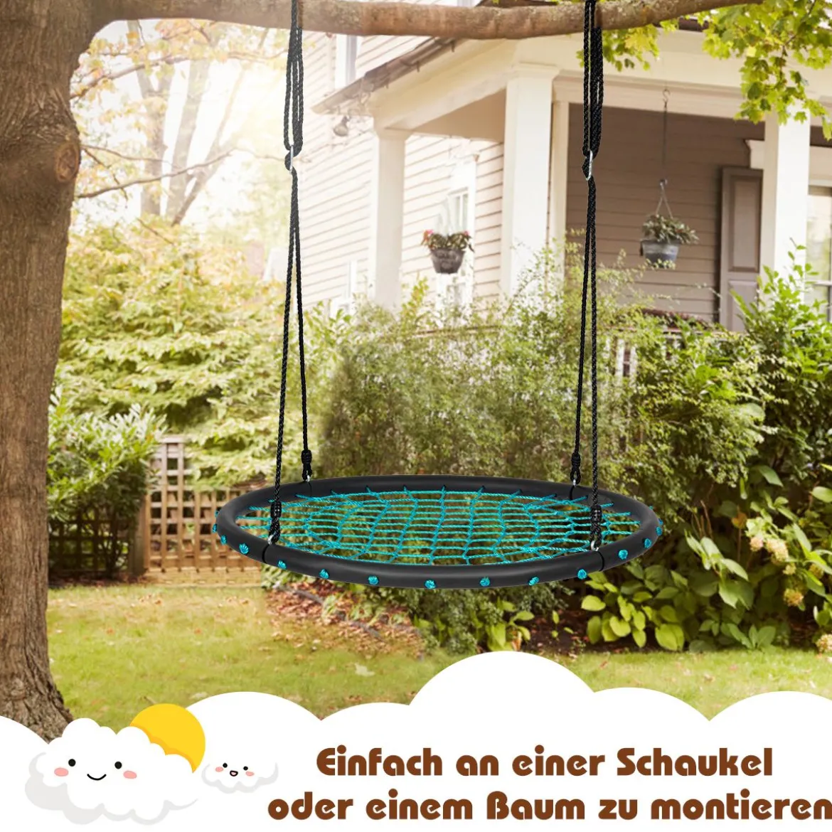 Ø100cm Nestschaukel Rundschaukel 100-160cm verstellbaren Seil Hängeschaukel Tellerschaukel Grün