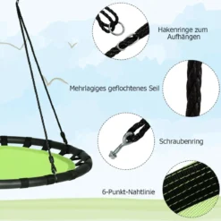 Ø100cm Nestschaukel Rundschaukel 100-160cm verstellbaren Seil Kinderschaukel 150kg Tragkraft Hängeschaukel grün