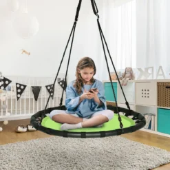 Ø100cm Nestschaukel Rundschaukel 100-160cm verstellbaren Seil Kinderschaukel 150kg Tragkraft Hängeschaukel grün