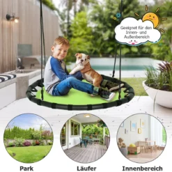 Ø100cm Nestschaukel Rundschaukel 100-160cm verstellbaren Seil Kinderschaukel 150kg Tragkraft Hängeschaukel grün