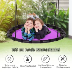 Ø100cm Nestschaukel Rundschaukel 100-160cm verstellbaren Seil Kinderschaukel 150kg Tragkraft Hängeschaukel lila