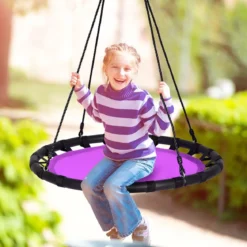 Ø100cm Nestschaukel Rundschaukel 100-160cm verstellbaren Seil Kinderschaukel 150kg Tragkraft Hängeschaukel lila