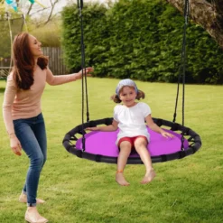 Ø100cm Nestschaukel Rundschaukel 100-160cm verstellbaren Seil Kinderschaukel 150kg Tragkraft Hängeschaukel lila