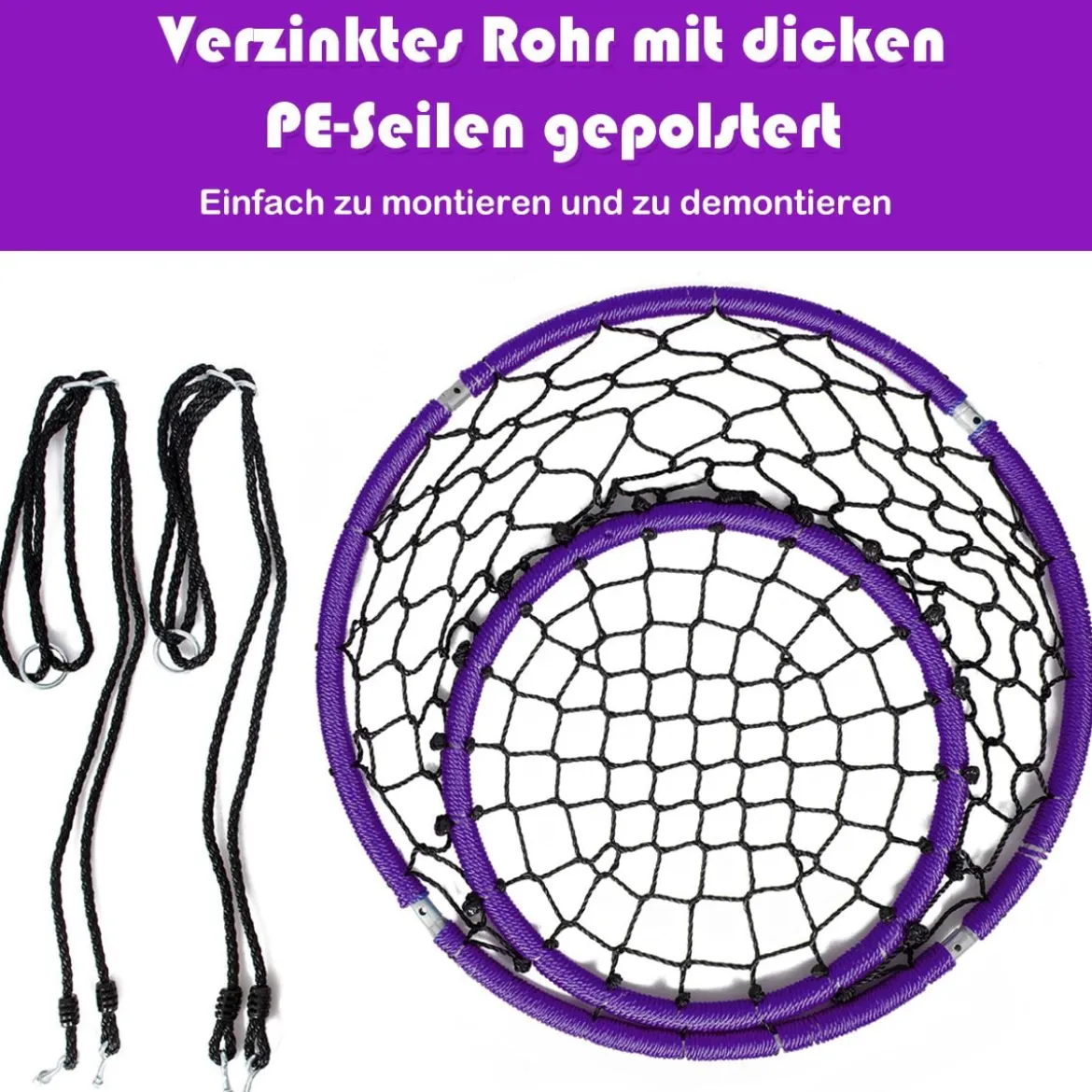 Ø89 cm Netz-Schaukel Baumschaukel-Set mit 100-160cm Seil verstellbar Lila