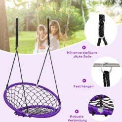 Ø89 cm Netz-Schaukel Baumschaukel-Set mit 100-160cm Seil verstellbar Lila
