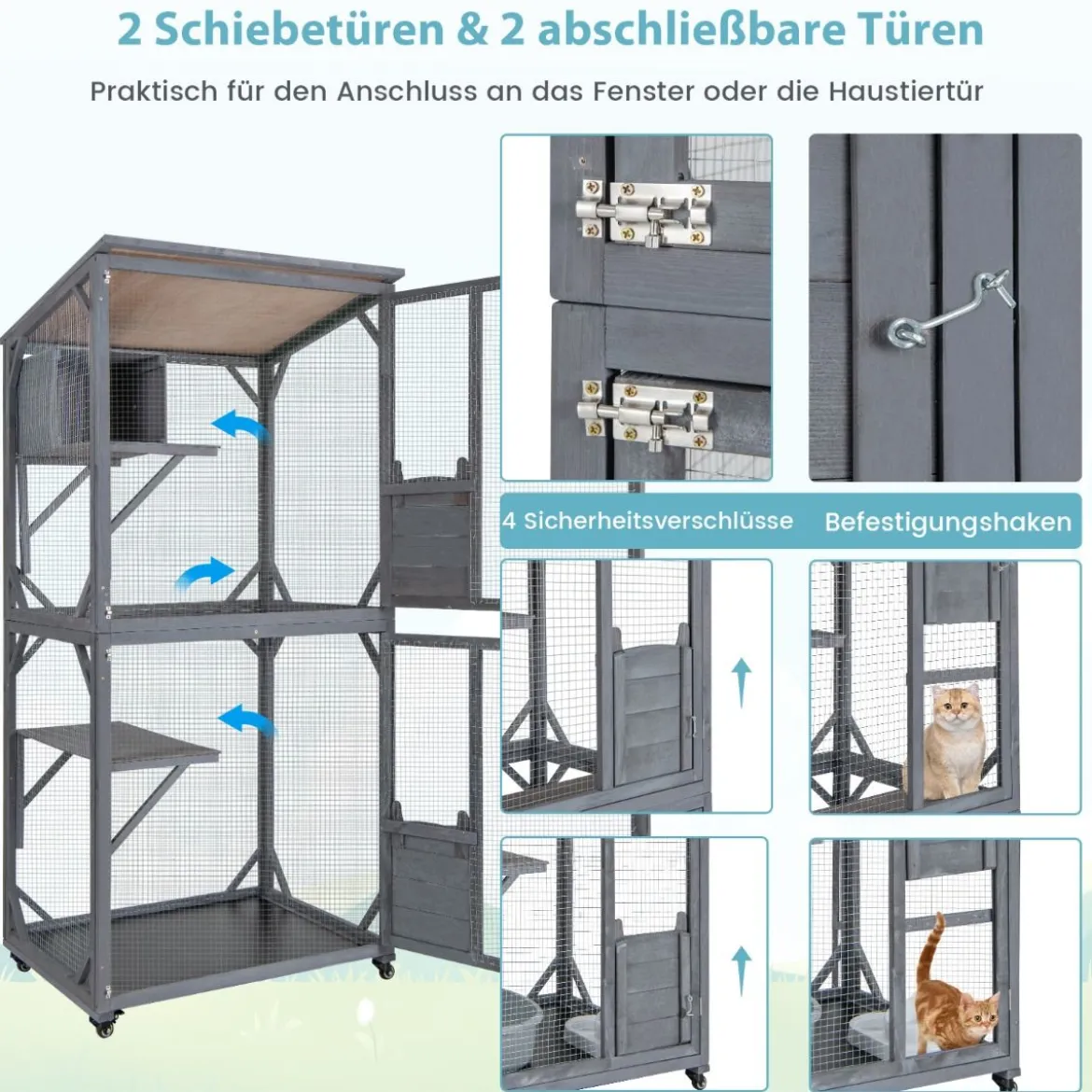182 cm Outdoor Winterfestes Katzenhaus mit Wetterfestem Asphaltdach & Eingangstür Katzengehege