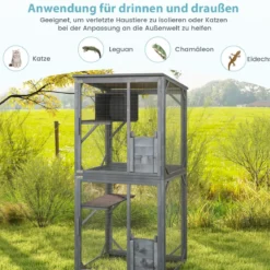 182 cm Outdoor Winterfestes Katzenhaus mit Wetterfestem Asphaltdach & Eingangstür Katzengehege
