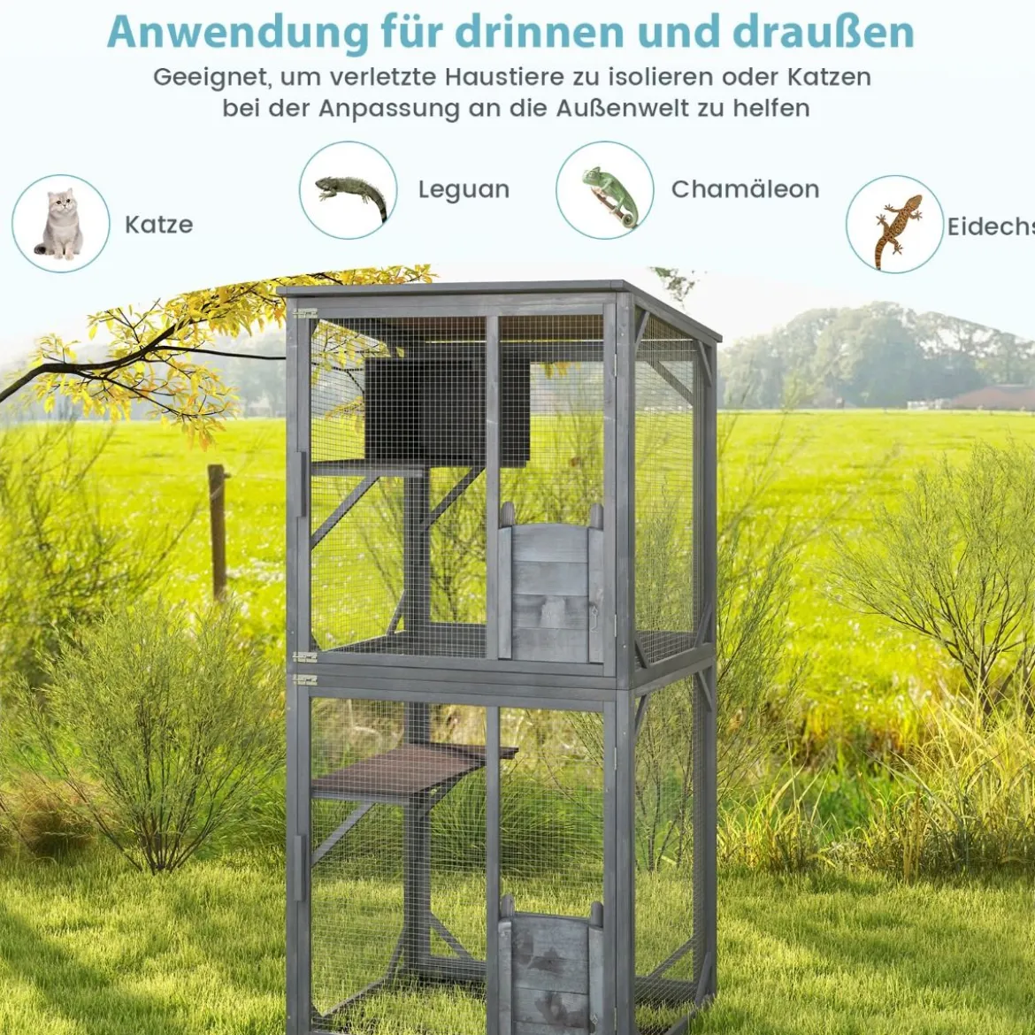 182 cm Outdoor Winterfestes Katzenhaus mit Wetterfestem Asphaltdach & Eingangstür Katzengehege