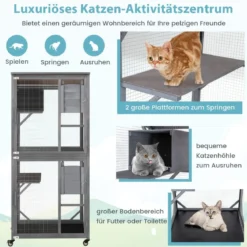 182 cm Outdoor Winterfestes Katzenhaus mit Wetterfestem Asphaltdach & Eingangstür Katzengehege